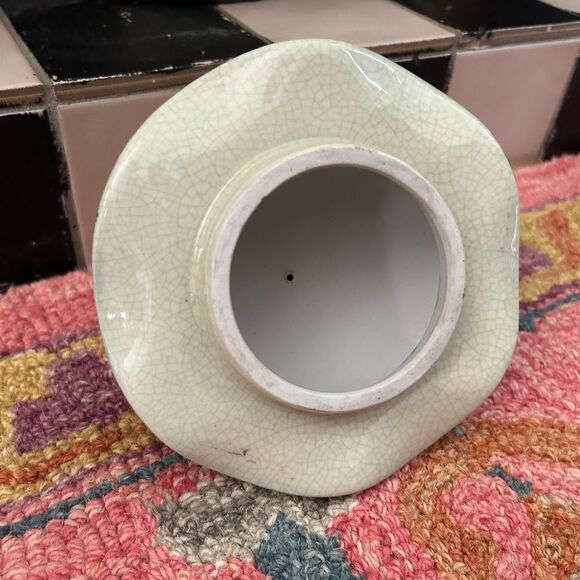 Vintage Japanese Green and white ceramic cookie jar vase with gold accents 13" - Picture 9 of 16